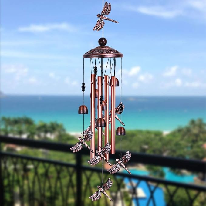 Dragonfly Wind Chimes Outdoor Decor - With 4 Tubes 6 Bells 7 Dragonflies 36" Waterproof Mobile Romantic Wind Catcher Dragonfly Windchimes for Home, Xmas Mom Gifts, Festival, Balcony, Garden Decoration