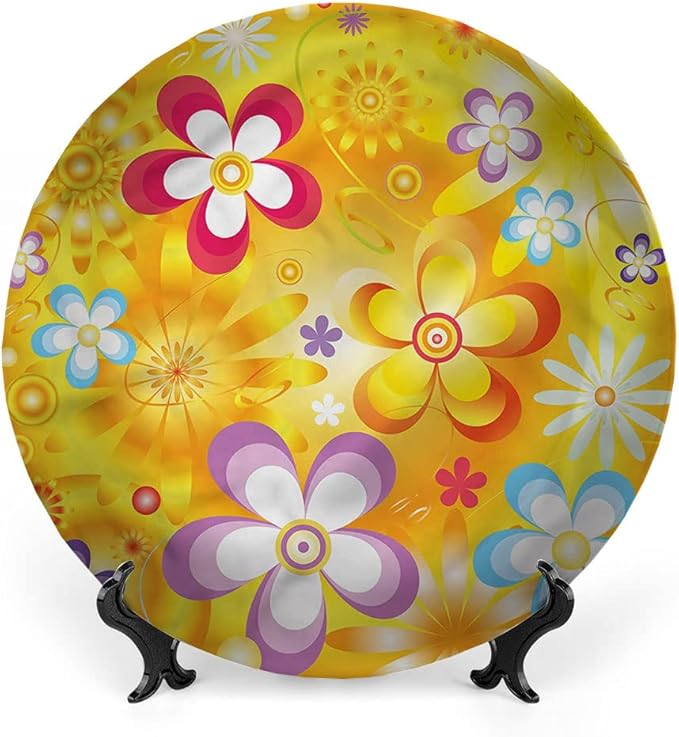 Ceramic Plates, Floral Decorative Ceramic Plates, Vibrant Daisies Cheerful, 10 Inch, for Dining, Parties, Wedding, Multicolor