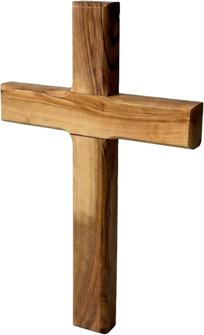 Spring Nahal Handcrafted Olive Wood Wall Cross from Bethlehem - Natural Finish Christian Crucifix with Certificate - 7.9 Inch / 20 cm
