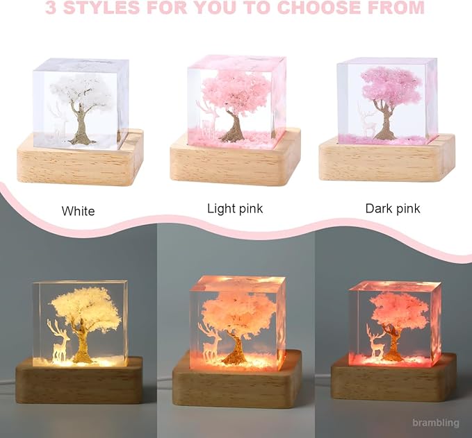 brambling brambing Sakura Elk Resin Ambient Light Bubble Free, Non Stringy, Odorless, Durable Premium Home Decor Piece, Perfect Craft for Collection Ideal Gift Choice. (Sakura - White, Small - 5CM)