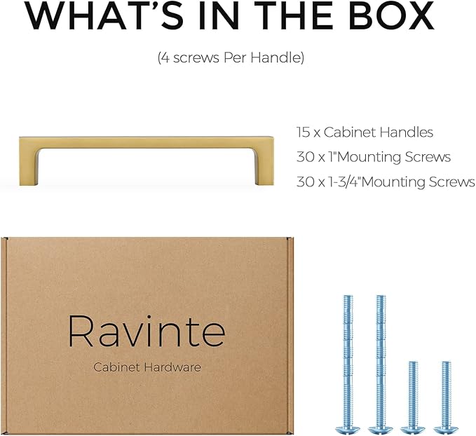Ravinte 15 Pack Solid 5 Inch Kitchen Square Cabinet Handles Brushed Brass Drawer Pulls Kitchen Cabinet Hardware Handles