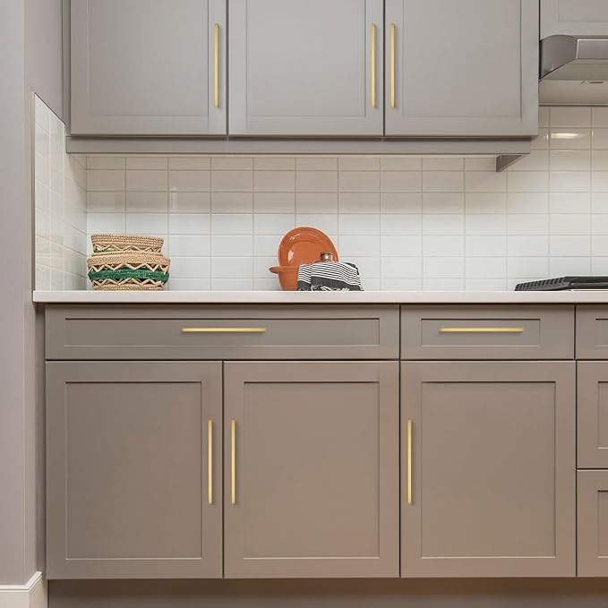 Ravinte 10 Pack 10 Inch Solid Square Cabinet Pulls - Brushed Brass Handles for Kitchen Cabinets & Drawers