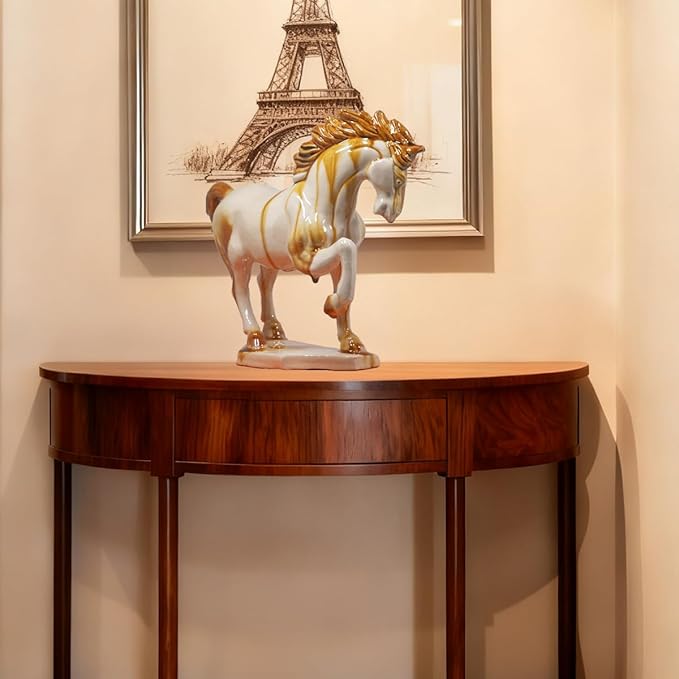 Ceramic Horse Sculpture -8 inch Hand Made -Tang Tri-Color Cultural Art Piece,Museum Collection Inspired Home and Office Decor (Ivory)