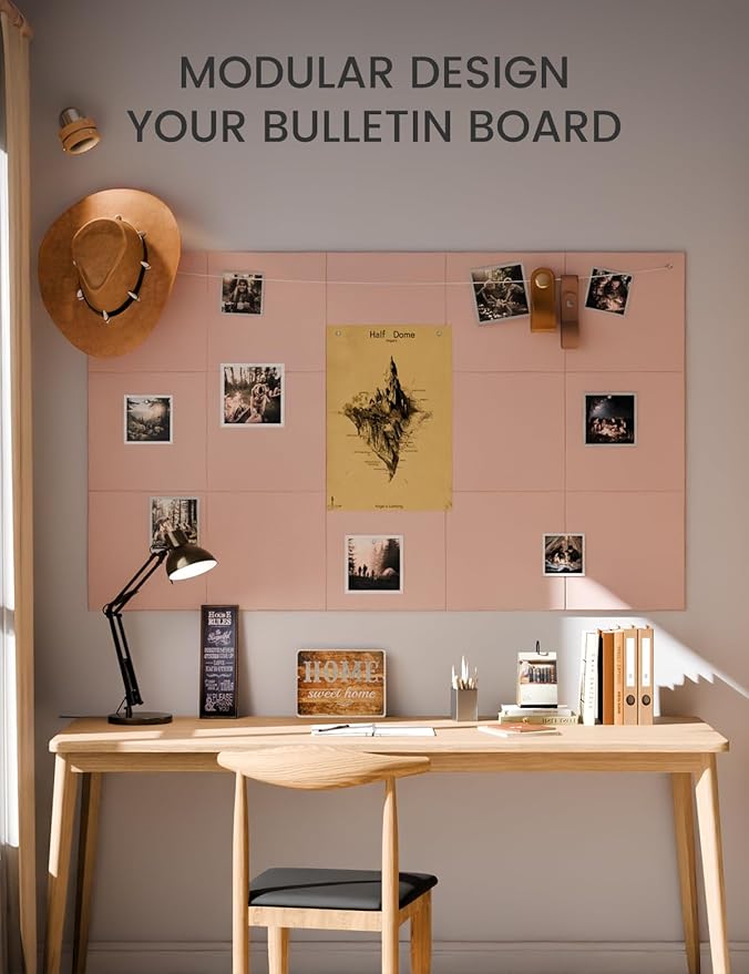 Fluxynara Large Felt Bulletin Board 36" x 24" Cork Board Alternative-6 Pack with 40 Safe Removable Adhesive Tabs, Cork Boards for Walls Cork Board for Home Office Classroom Pin Board - Pink
