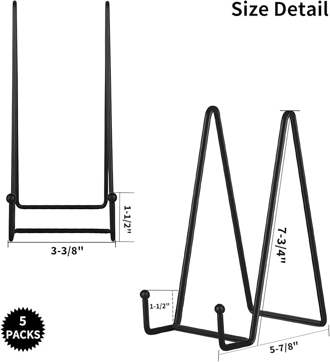 IBosins 5 Pack 8 Inch Plate Holder Display Stands, Large Metal Black Frame Stand for Picture, Book, Photo Easel, Creation, Collectibles