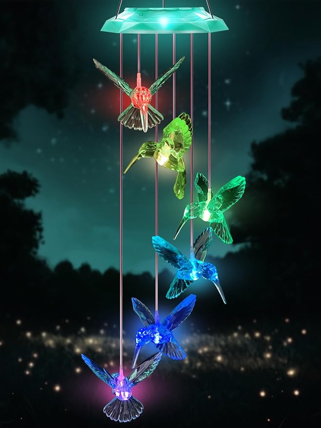 Wind Chimes,Hummingbird Solar Wind Chimes for Outside, Memorial Wind Bell for Garden/Patio Mobile Decorative Thanksgiving Gifts for Mom, Wife, Grandma Neighbors(Green 28")
