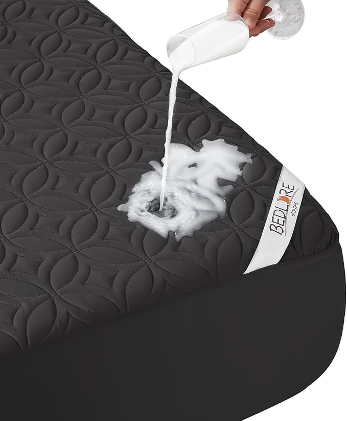 BEDLORE Waterproof Mattress Protector, Queen Size Mattress Pad Noiseless with Deep Pocket 6"-18" Depth, Soft Breathable Dirt-Proof Bed Mattress Cover Washable for Home, Bedroom, Hotel (Black)