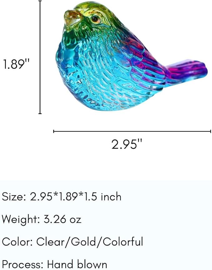 Crystal Glass Bird Figurines Glass Robin Bird Decoration Paperweight Hand Blown Glass Art Animal Collectible Figurines Gift for Women (Colorful)