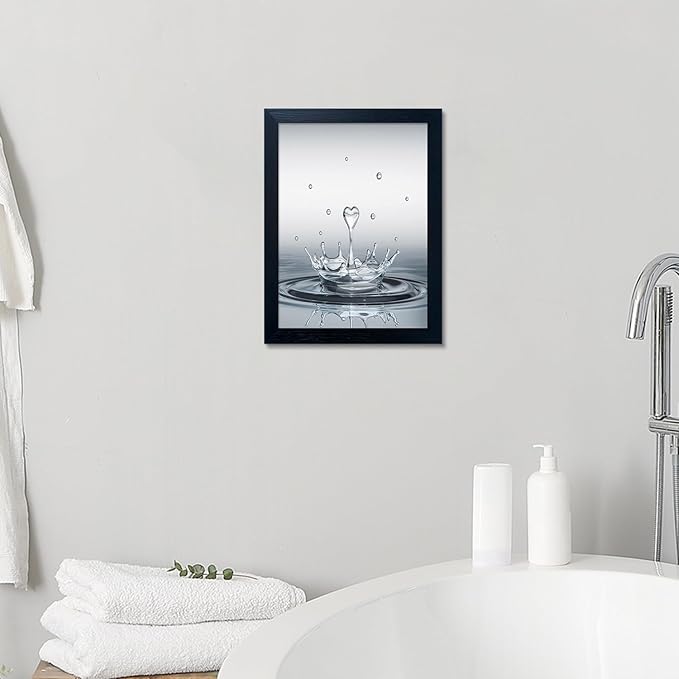 Bathroom Pictures Wall Decor, Guest Bathroom Decor Wall Painting, Heart Water Drop Splash Modern Canvas Pictures Print, Black Framed Artwork