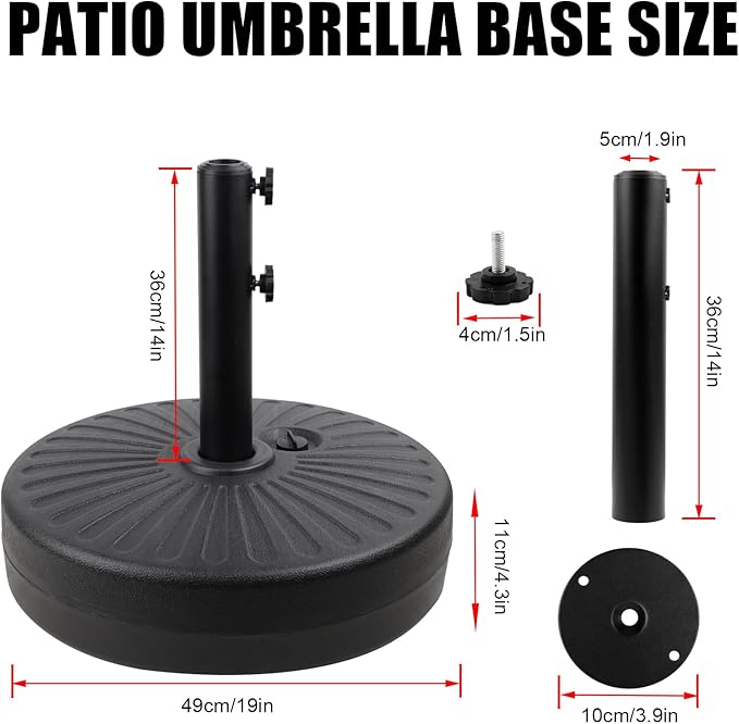 50LBS Round Umbrella Base Water Filled with Steel Umbrella Holder, Heavy Duty Fillable Umbrella Base Stand for Outdoor, Patio, Lawn, Garden (Black) (Stripes)