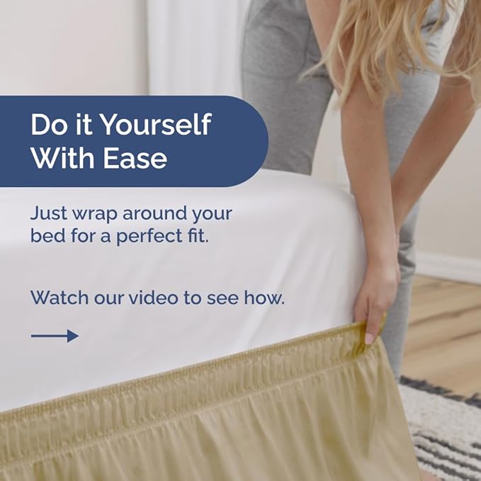 Wrap Around Dust Ruffle Bed Skirt - Beige - for King Size Beds with 18 Inch Drop - Easy Fit Elastic Strap - Adjustable Pleated Bedskirt w/Brushed Fabric - Wrinkle Free - for Women, Men, Kids & Teens