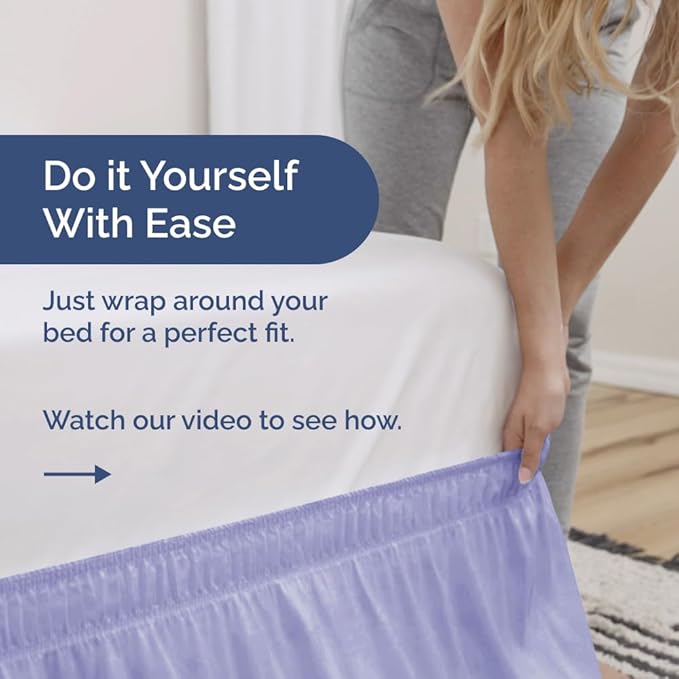 Wrap Around Dust Ruffle Bed Skirt - Lavender - Twin/Twin XL Size Beds with 18 Inch Drop - Easy Fit Elastic Strap - Adjustable Pleated Bedskirt w/Brushed Fabric Wrinkle Free - Women, Men, Kids & Teens