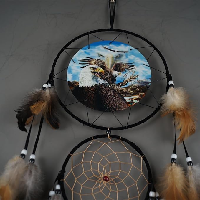 Remorelt Wolf Eagle Bear Dream Catcher Bedroom Wall Decor, Christmas Home Decoration, Room Accessory, White Moon Feather Decoration - Unique Home Craft Wall Pendant (DC12 8inch 3D Eagle)
