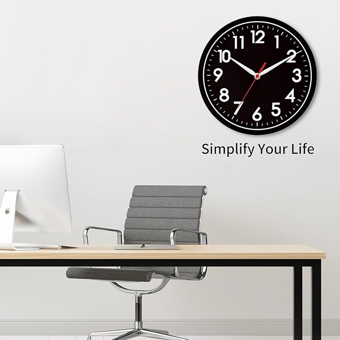 AKCISOT Wall Clock 8 Inch Silent Non-Ticking Modern Clocks Battery Operated - Analog Small Classic for Office, Home, Bathroom, Kitchen, Bedroom, School(Black)