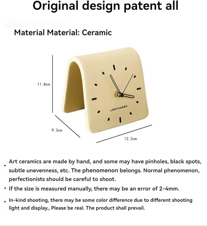 Creative Ceramic Tabletop Clock Simple Desk Alarm for Home Decor Living Room Bedside Silent Quartz (Creamy Beige)