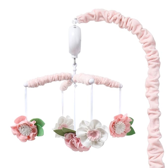 The Peanutshell Crib Mobile for Girls - Pink Musical Baby Crib Mobile with 12 Lullabies, Flower Baby Mobile Crib Pink Floral Nursery Decor