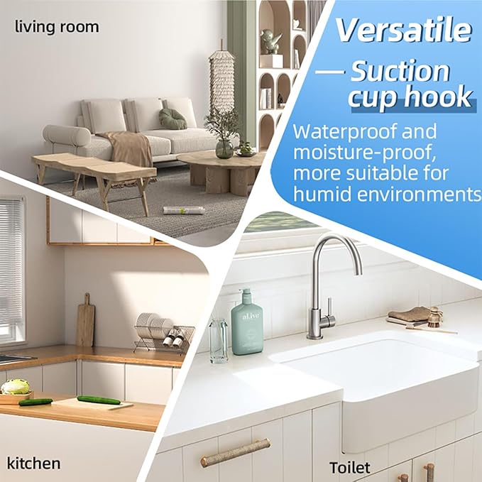 Suction Cup Hooks for Wreaths,2025 New No Drill Suction Cup Hooks for Shower Hanging Towels,Removable Reusable Stainless Steel Towel Hooks for Bathroom Wall,Kitchen,Robes (Gold)