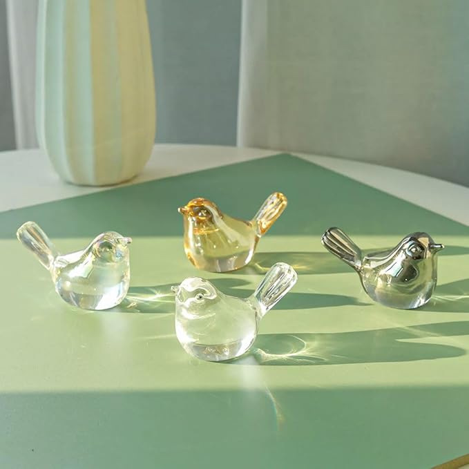 Crystal Glass Bird Figurines - Colorful Decoration Paperweight, Hand Blown Art Animal Collectible, Gift for Women