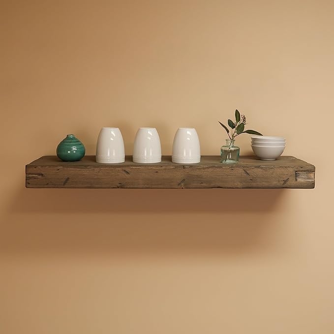 Urbandi Rustic Distressed Floating Shelves, Set of 2, Handmade Out of Pine Wood, 3 Inch Thick, Made in USA (Aged Barrel, 24Lx3Hx8D)