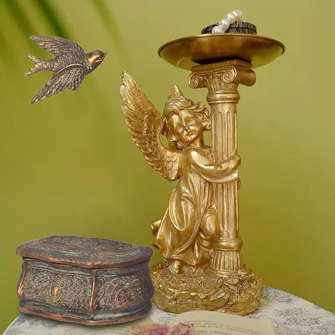 S-MANTIS Vintage Wall Sculpture, Antique Pediment Hallway Wall Art, Hand Painted Bird With Exquisite Wing And Feather Details, Aesthetic Room Decor Unique Gift (Antique Bird)
