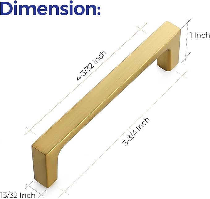 Ravinte 5 Pack Solid 3-3/4 Inch Kitchen Square Cabinet Handles Brushed Brass Drawer Pulls Kitchen Cabinet Hardware Handles