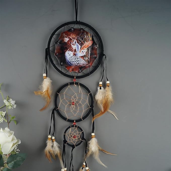 Remorelt Wolf Eagle Bear Dream Catcher Bedroom Wall Decor, Christmas Home Decoration, Room Accessory, White Moon Feather Decoration - Unique Home Craft Wall Pendant (DC28 6Inch Set 2 Owl Horse)