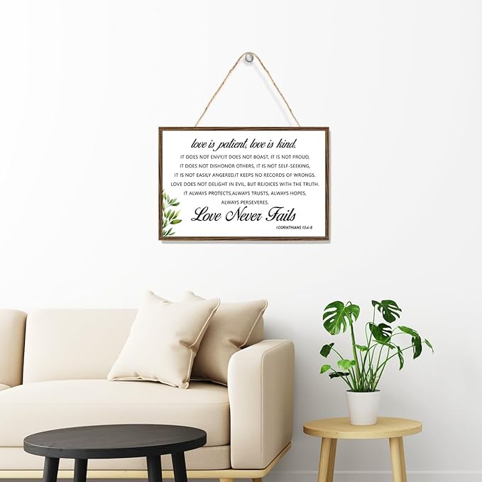 I Corinthians 13:4-8, Love is Patient Love is Kind Wood Sign, Scripture Wall Art Decor for Living Room, Religious Signs for Home, Positive Bible Verse Wooden Plaque