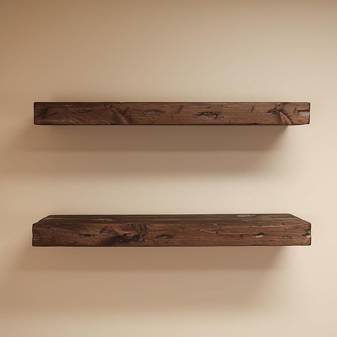 Urbandi Rustic Distressed Floating Shelves, Set of 2, Handmade Out of Pine Wood, 3 Inch Thick, Made in USA (Provincial, 24Lx3Hx6D)