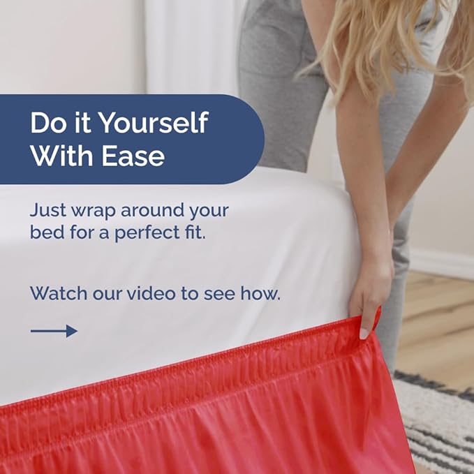 Wrap Around Dust Ruffle Bed Skirt - Red - for King Size Beds with 21 Inch Drop - Easy Fit Elastic Strap - Adjustable Pleated Bedskirt w/Brushed Fabric - Wrinkle Free - for Women, Men, Kids & Teens