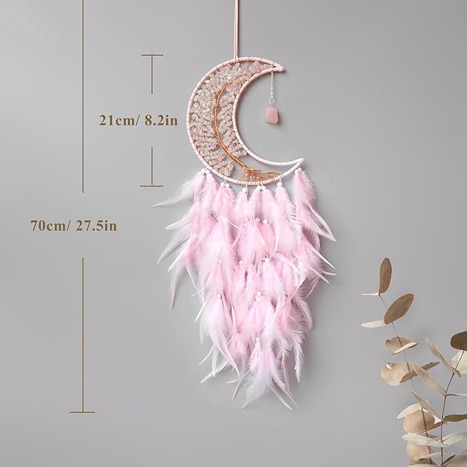 Moon Dreamcatcher Pink Crystal Tree Life Dream Catchers - Girls Children's Sweet Dreams Gift