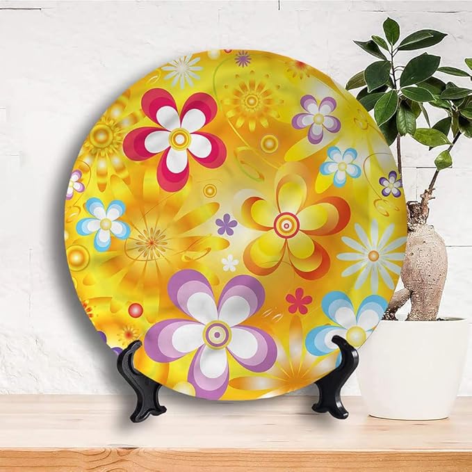 Ceramic Plates, Floral Decorative Ceramic Plates, Vibrant Daisies Cheerful, 10 Inch, for Dining, Parties, Wedding, Multicolor