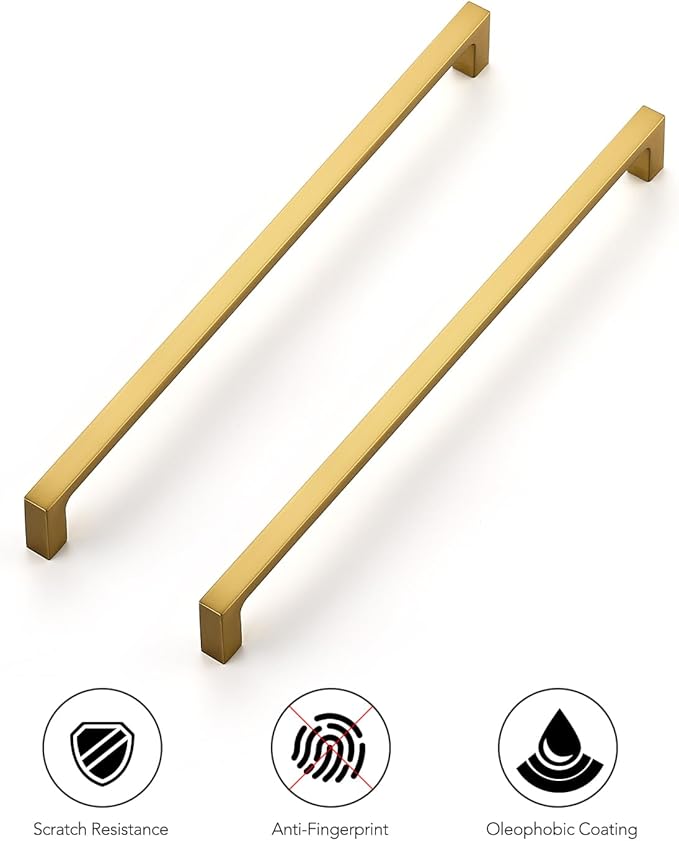 Ravinte 10 Pack 10 Inch Solid Square Cabinet Pulls - Brushed Brass Handles for Kitchen Cabinets & Drawers