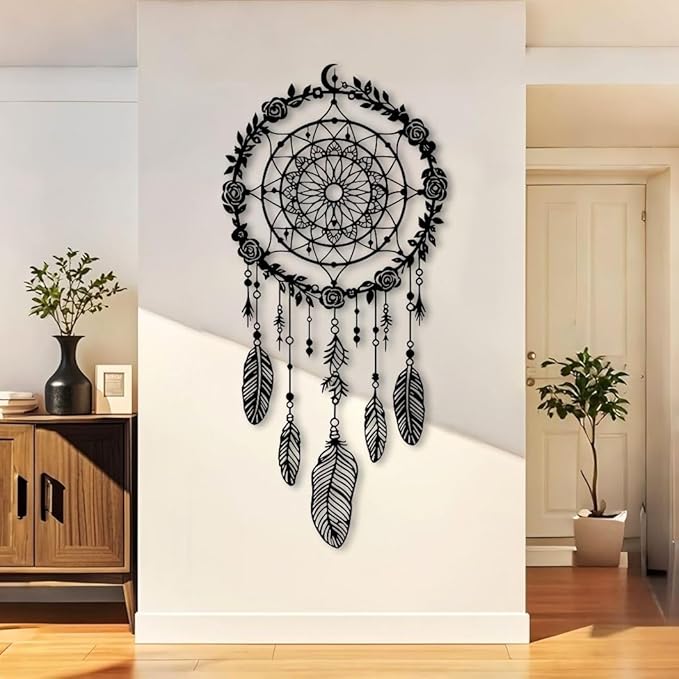 Maclou Metal Dream Catcher Wall Decor, Metal Feather Wall Art, Boho Dream Catcher Wall Decor for Living Room, Bedroom, Girls Room (Gold,53x25 inch / 135x63 cm)