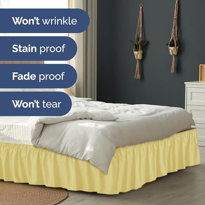 Wrap Around Dust Ruffle Bed Skirt - Yellow - Twin/Twin XL Size Beds with 24 Inch Drop - Easy Fit Elastic Strap - Adjustable Pleated Bedskirt w/Brushed Fabric - Wrinkle Free - Women, Men, Kids & Teens