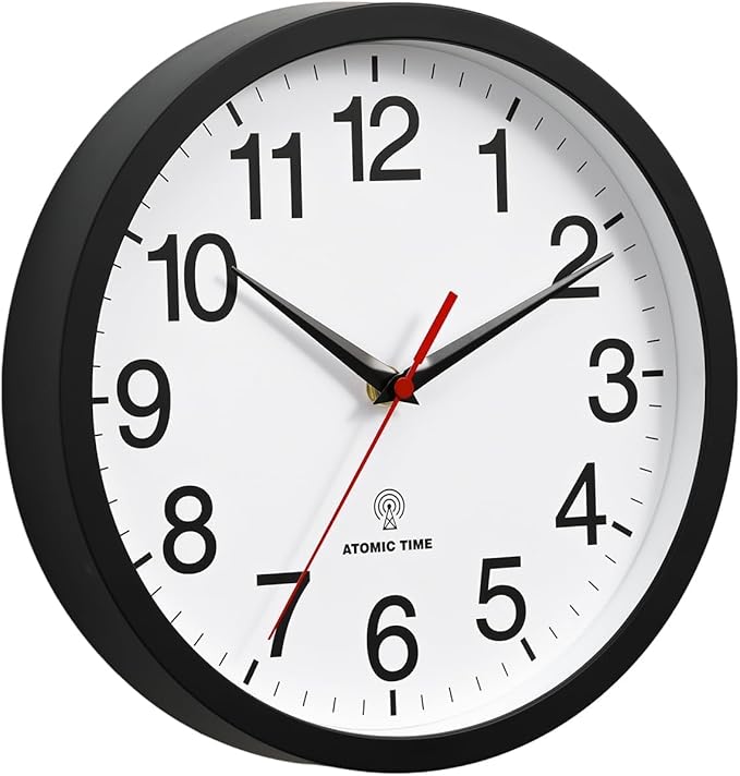 Atomic Wall Clock, Modern 10 Inch Battery Operated Wall Clocks, Analog Clock for Living Room, Office, Home, Bedroom, Kitchen, Bathroom(Black)