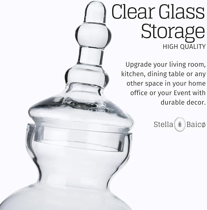 3-Pack Glass Apothecary Jars with Lids – Decorative Candy Storage Containers for Wedding, Buffet, Kitchen (H: 9", 12.5", 14")