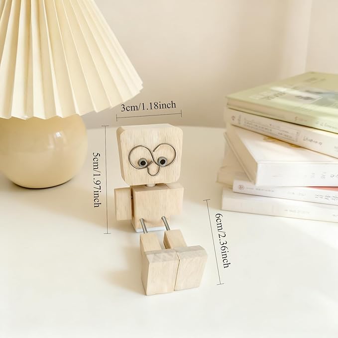 Shaking Wooden Man Figurine - Battery-Free Physics-Driven Rocking Decor with 12 Magnetic Expressions, Handcrafted Natural Wood for Car Dashboard, Office Desk, Home Shelf (Beech)