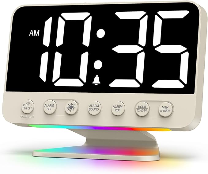 Digital Alarm Clocks for Bedrooms: Large Bold Number 5 Brightness Dimmer - Easy to Read Across The Room - 5 Alarm Sound 8 Night Light - Putty