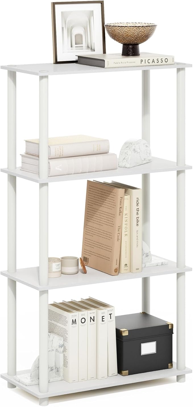 Furinno Turn-N-Tube Storage Shelves Set of 2, 3-Tier Book Shelf, Corner Shelf, Toolless Open Shelves, for Organization and Storage, Living Room, Garage, Home Office, White
