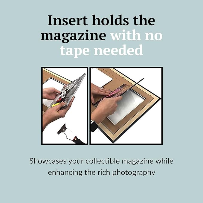 Creative Picture Frames 8 x 10.25 Magazine Frame with Full-Strength Glass, Holds Up To A 1/4" Thick Media with Installed Hangers for Easy Mounting, 11x14 Black Frame with White Mat