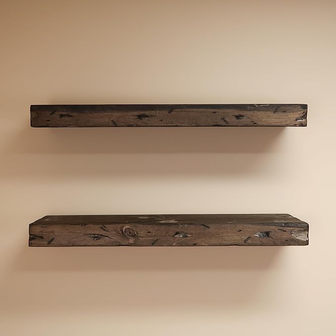 Urbandi Rustic Distressed Floating Shelves, Set of 2, Handmade Out of Pine Wood, 3 Inch Thick, Made in USA (Jacobean, 48Lx3Hx8D)
