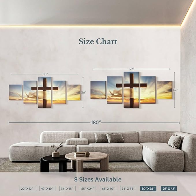 Elephant Stock Holy Cross Wall Art Multi Piece Canvas - 5 Panel Christian Pictures Decor - Digital Design Canvas Print - Christian Wall Decor - 80" X 36"