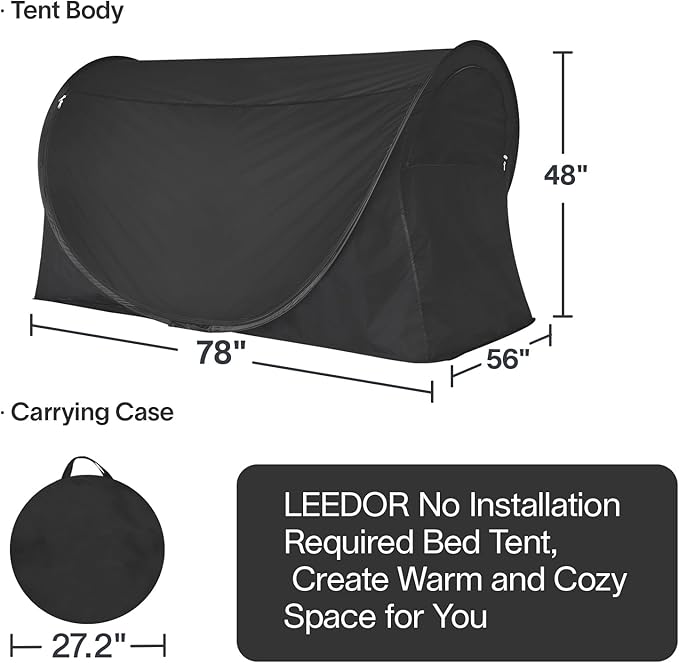 LEEDOR Bed Tent Dream Tents Bed Canopy Shelter Cabin Indoor Privacy Warm Breathable Pop Up Twin/Full/Queen for Kids and Adult Patent Pending(Mattress Not Included)