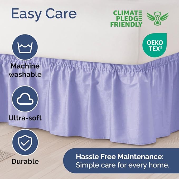 Wrap Around Dust Ruffle Bed Skirt - Lavender - for King Size Beds with 24 Inch Drop - Easy Fit Elastic Strap - Adjustable Pleated Bedskirt w/Brushed Fabric Wrinkle Free - for Women, Men, Kids & Teens
