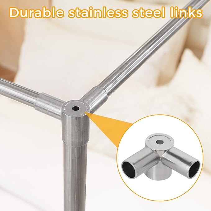 Stainless Steel Canopy Bed Frame Full Size, Thicken Metal Frame with 4 Corners Design Sturdy Bed Canopy Frame for Metal Bed Wood Bed Bedroom Decor