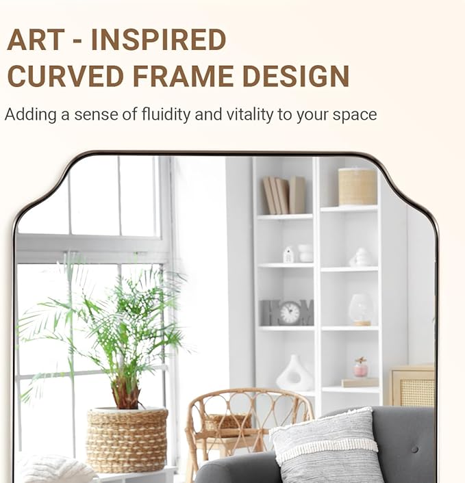 ANDY STAR 26x38 Inch Mirror for Bathroom, Brushed Nickel Scalloped Rectangle Mirror, Silver Bathroom Vanity Mirror in Rust-Proof Stainless Steel 1" Frame, Modern Scalloped Edge Design