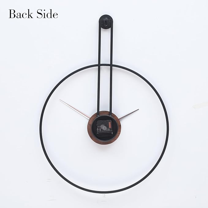 Modern Minimalist Wall Clock, Black Metal Ring and Wooden Face, Natural Style Silent Non-Ticking for Living Room, Bedroom, Office Decor, 21.6"x28.7"