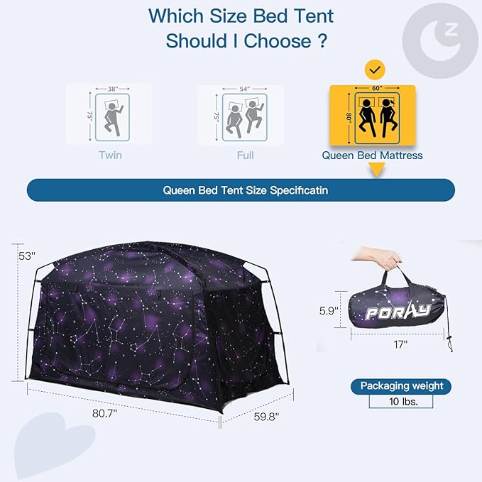 Bed Tent,Portable Privacy Sleeping Bed Canopy,Blackout 90% Drapes for Kids and Adult,Indoor Space Tent with Breathable Large Mesh Windows