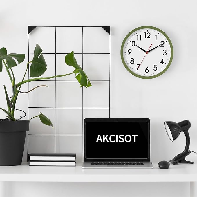 AKCISOT Wall Clock 10 Inch Silent Non-Ticking Modern Clocks Battery Operated - Analog Classic for Office, Home, Bathroom, Kitchen, Bedroom, School, Living Room(Olive Green)