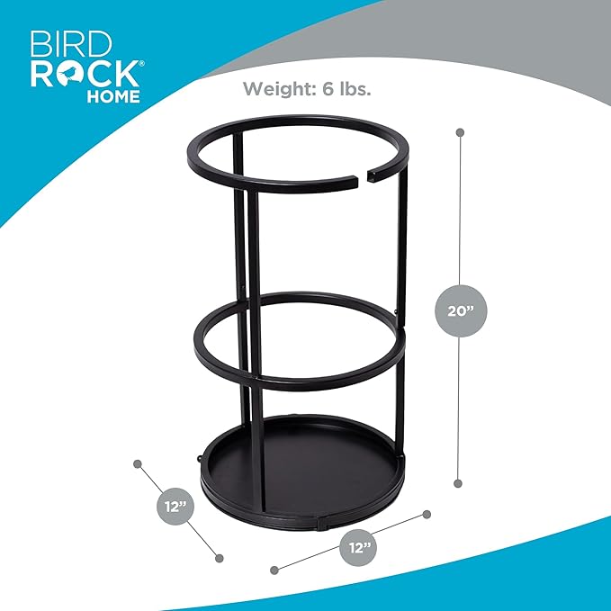 BIRDROCK HOME Circular Umbrella Holder with Removable Drip Tray - Stand for Umbrellas - Entryway - Decorative Metal Freestanding Rack Organizer - Cane Walking Stick Holder - Black